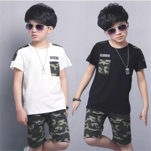 Boys Summer Clothes Sets Kids Fashion Cotton T-shirts Shorts 2pcs Tracksuits For Boy Children Casual Military Uniform Toddler 6