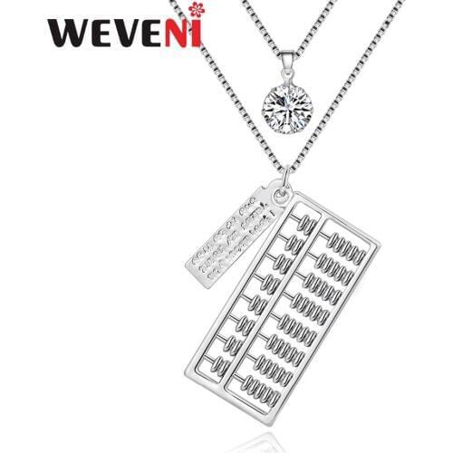 WEVENI Statement Abacus Necklaces Pendants Rhinestone Double Long Chain Collar Choker New Fashion Tool Jewelry For Women