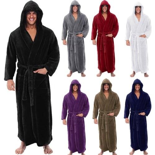 Mens nightgown + belt Multicolor Mens Winter Plush Lengthened Shawl Bathrobe Home Clothes Long Sleeved Robe Coat Keep warm T5
