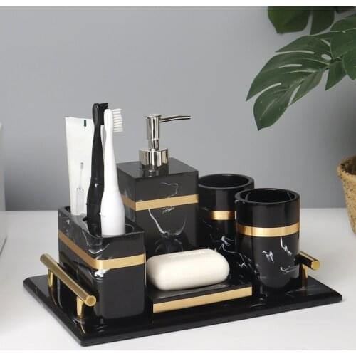 Resin Bathroom Set Liquid Soap Dispenser/Dish Toothbrush Holder Gargle Cup Tray Cotton Swab/Tissue Box Sell Separately Nordic