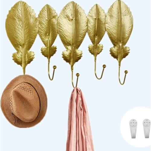 Nordic Leaf Shape Hook Creative Golden Coat Rack Household Clothes Key Hanger Home Hanging Wall Hooks