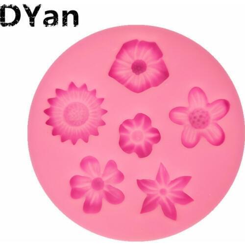 New 6-Piece Trumpet Sun Flower Fondant Cake Mold Chocolate Mold DIY Cake Baking Decoration Tool A1583