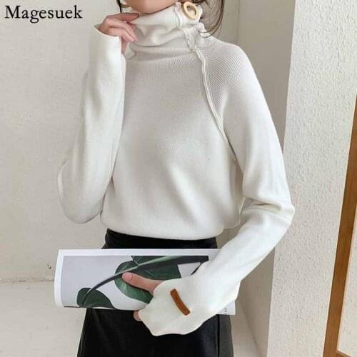 Solid Loose Slim Sweater Long Sleeve Wild Pullover Autumn and Winter 2020 Womens Turtleneck Heap Collar Sweater Female 11259