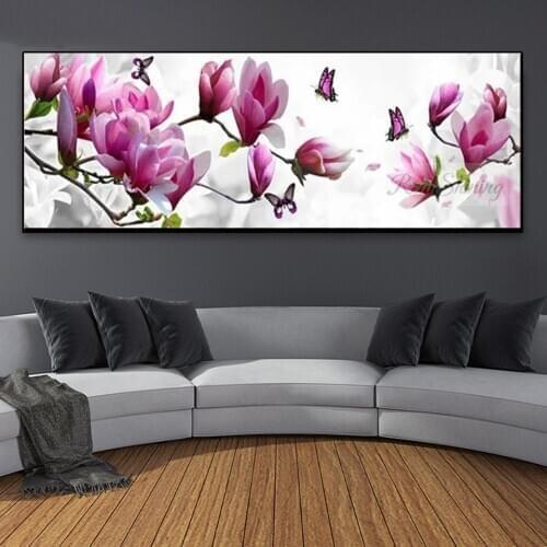Huge Diamond Painting Pink Magnolia Flowers 5D DIY Full Drill Round Diamond Embroidery Rhinestone Mosaic Room Decor N867