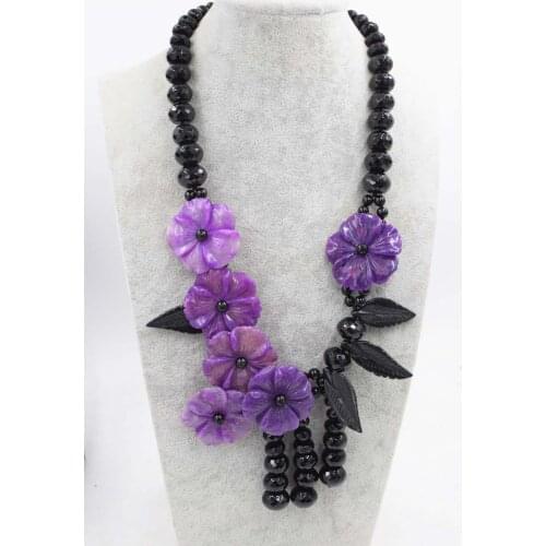 Purple black jade flower necklace 19inch wholesale beads nature FPPJ woman 2017