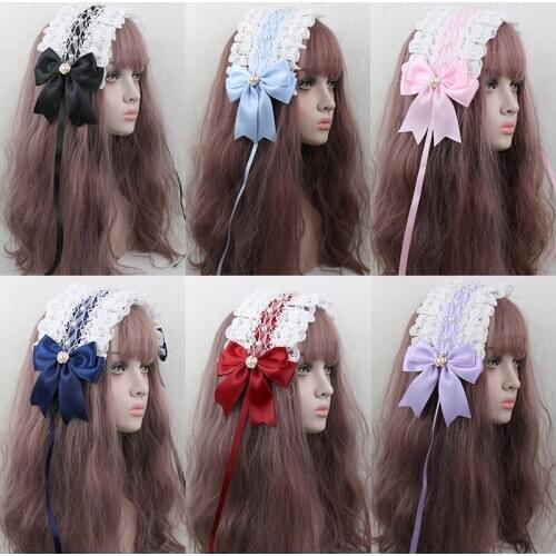 Soft Sister Lolita Handmade Headband Sweet Daily All-match Lace Trim Pearl Bowknot Hair Accessories Hairpin Maid Headdress