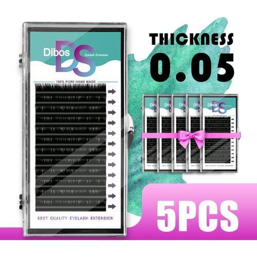 Dibos 5 PCS (8/10/12/14mm)Optional C/D Curve 0.05 Thickness Silk Eyelash Extension Artificial Fake False Eye Lash Eyelashes