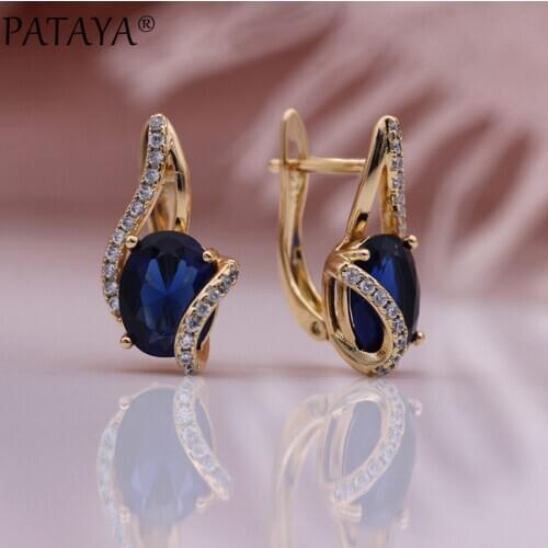 PATAYA New Micro-wax Inlay Natural Zircon Earrings For Women Unique Hollow Oval Drop Earrings 585 Rose Gold Fine Fashion Jewelry