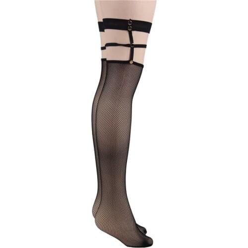 Punk Rivet Hollow Mesh Sexy Seduction Beautiful Legs Stocking Fish Net Stockings Sheer Breathable Bondage Lace Sexy Thigh Hosier