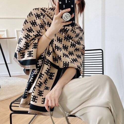 Presbyopia Letter Scarf Women Autumn and Winter Imitation Cashmere Scarf Double-sided Thickening Warm Shawl Scarf 180x65cm