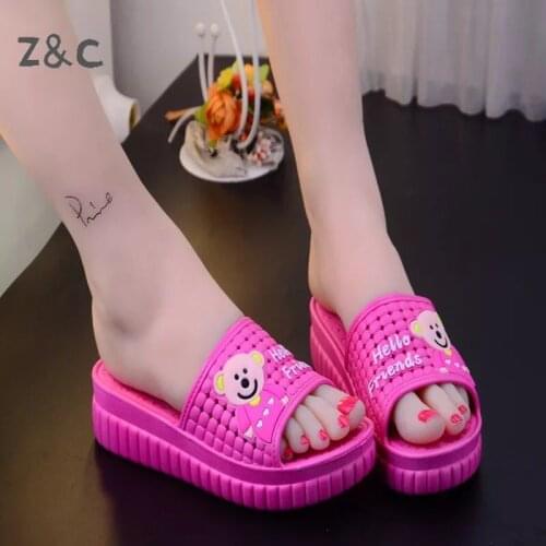 Slippers Women Summer Thick Bottom High Heel Floor Bathroom Antiskid Cute Home Korean Version Indoor and Outdoor Bear Sandals