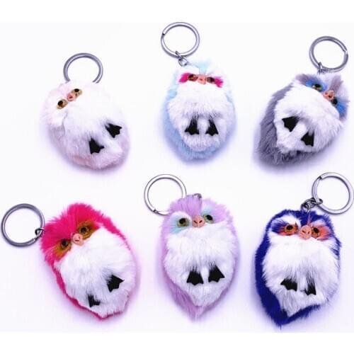 Mini Fluffy Owl Keychain New Fashion Cute Owl Plush Toy Pendant Woman Bag Charms Faux Rabbit Fur Pompoms Key Chains For Handbag