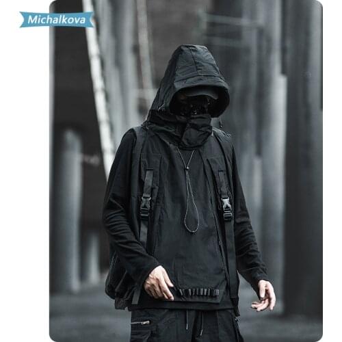 Loose vest paratrooper functional vest hip hop Hood Cargo Pockets women/Mens clothes Japanese style Harajuku fashion michalkova
