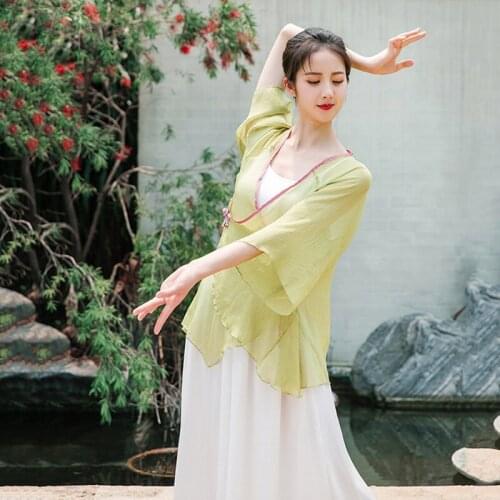 Classical Dance Tops Chinese Style Folk Dance Stage Performance Costumes Mesh Gauze Elegant Clothing Belly Dance Clothes DQL4137