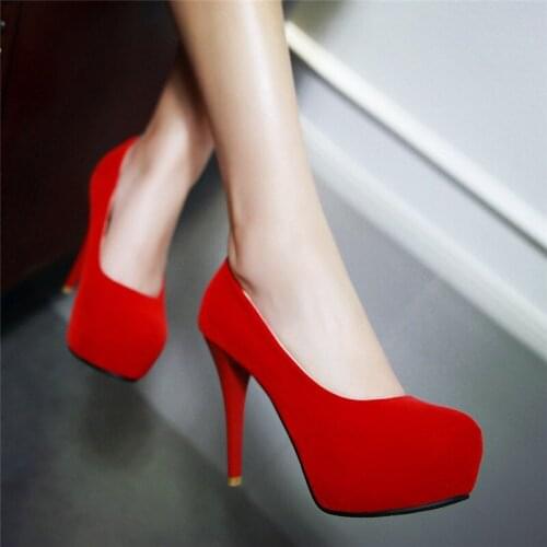 Shoes Women High Heel Platform Ladies Stiletto Heel Pumps Round Toe Slip on Dress Party Shoes Red Blue Large Size 33 42 43 44 45