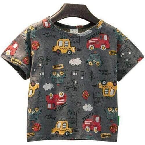 VIDMID Summer New Mens Clothes Childrens Boys' Top Cartoon Car Pure Cotton Short Sleeve Casual Round Neck T-shirt P107