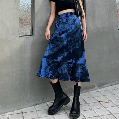 Female Boho Street Fashion Skirts For Summer High Waist Tie Dye Printing Ruffle Hem Skirt Women Casual Stylish Bottoms Clothing