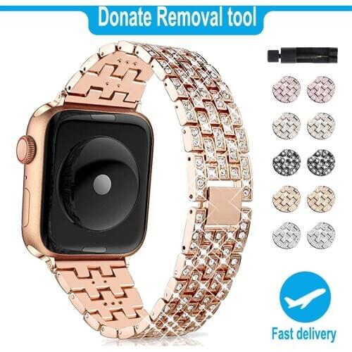 Jewelry Diamond Wristband for Bracelet Apple Watch 44mm Band Stainless Steel Iwatch Series SE 6 5 4 3 38/40/42MM Belt Loop Strap