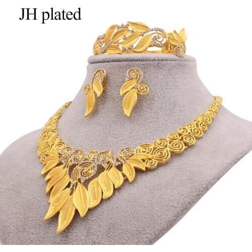 Jewelry sets for women gold necklace earrings ring bracelet African Dubai bridal wedding gifts Wholesale jewellery collares set