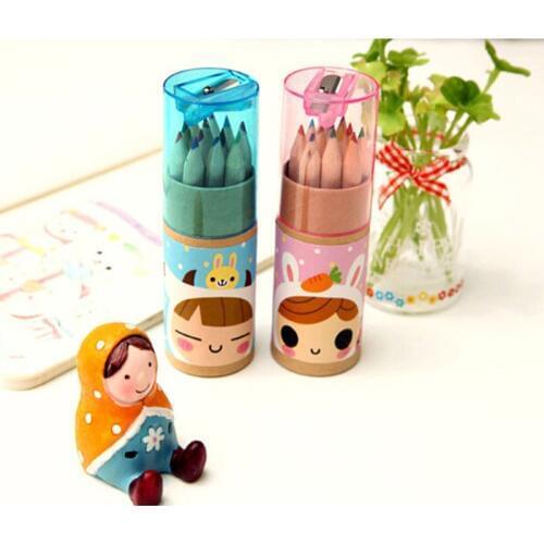 12 Colors/Pack Kawaii Mini Colorful Pencil With Pencil Sharpener Drawing Pencil Stationery