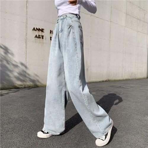 2021 Fashion Harajuku Straight Pants Woman Jeans High Waist Clothes Wide Leg Denim Clothing Blue Streetwear Vintage Quality