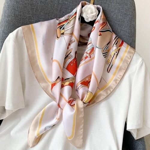 2021 fashion print square silk scarf women shawl office hair neck scarves small size kerchief foulard female hijab soft bandana
