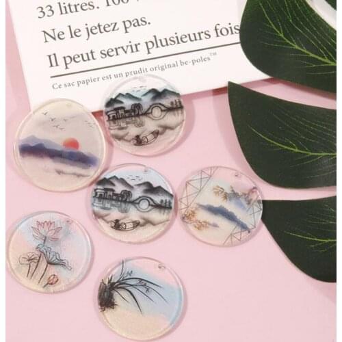 4pcs Alicy Chinese Ink-Painting Pattern Charms Pendant Earring DIY Jewelry Accessories