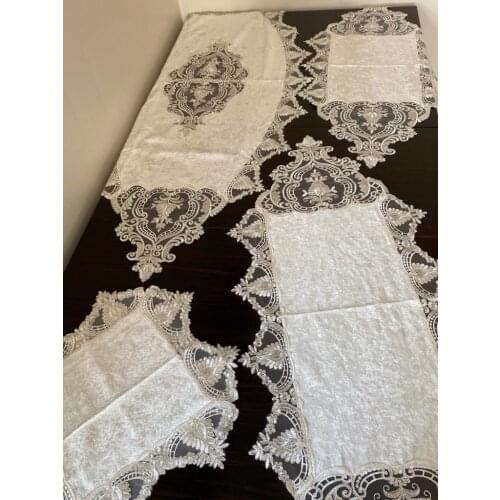 5 Parça Fransız Dantelli Kadife Salon Takımı