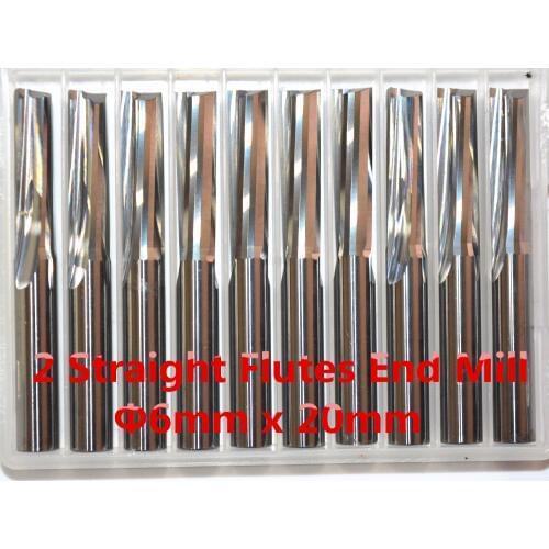 6mm*20mm,Freeshipping CNC solid carbide End Mill,tungsten steel woodworking insert router bit,2 Flutes Straight cutter,MDF,PVC