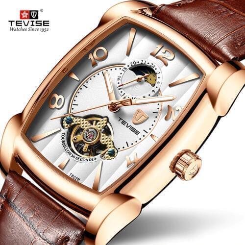 Genuine Luxury TEVISE Brand Men automatic mechanical Luminous waterproof Leather Strap male fashion watch Tourbillon Clock