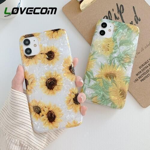 LOVECOM Retro Sunflower Phone Case For iPhone 12 11 Pro Max XR XS Max 7 8 Plus Shockproof Case Soft IMD Shell Texture Back Cover