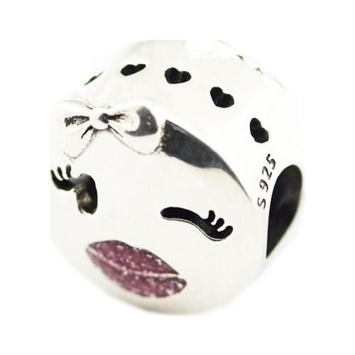 CKK Silver 925 Jewelry Fits Pandora Bracelets Playful Wink Charm, Pink Enamel Beads Original Sterling Silver Making