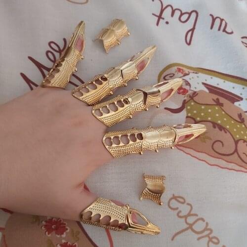 Retro Goth Punk Style Exaggerated Long Joint Nail Tail Ring for Men and Women