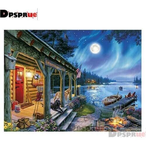 Dpsprue 5d Full DIY Square Diamond Painting Cross Stitch Lake Moon 3d Round Embroidery Mosaic Resin Home Decor Gifts