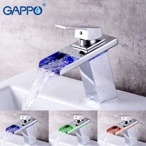 GAPPO LED Basin Faucet Bathroom Faucet Mixers Water Tap Brass Basin Bathtub Faucets Waterfall Faucet Deck Mounted Sink Water Tap
