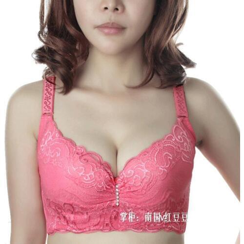 Hot! High quality pink 4 breasted adjustable bra, embroidery shaping underwear bra, big cup B / C / E cup large size 34-42
