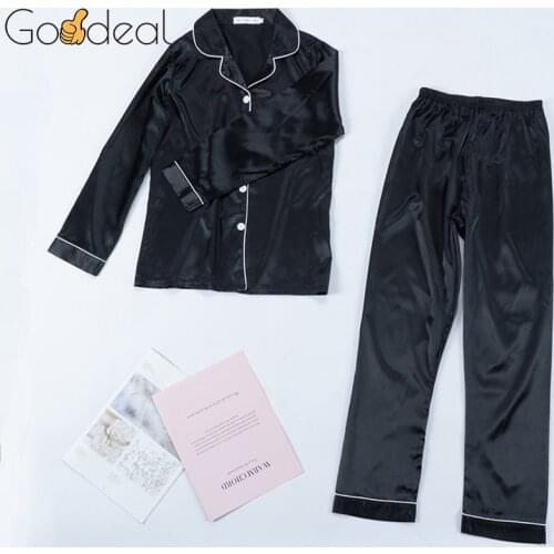 2 Pieces Faux Silk Satin Pajamas Set Autumn Man Sleepwear Long Sleeve Nightwear Silky Comfortable Skin-friendly Sleepsuits