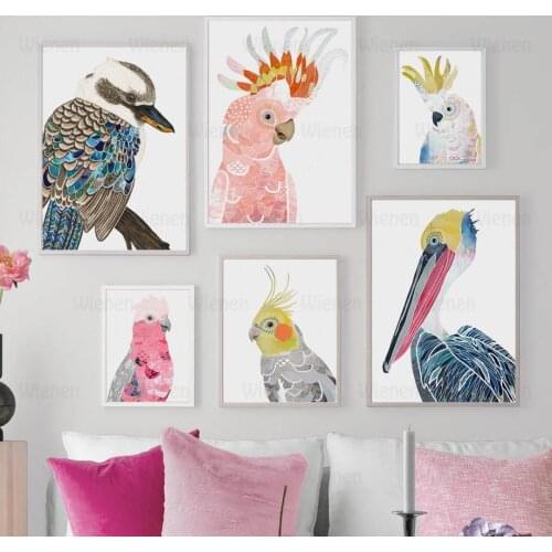 Colorful Bird Parrot Sparrow Feather Nordic Posters and Prints Animal Wall Art Canvas Painting for Living Room Modular Pictures