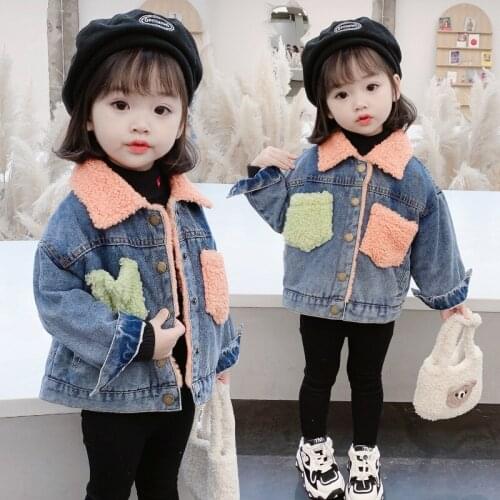 Autumn Winter Baby Girls cowboy Coat Plus velvet warm Jacket Thicken For Girls Clothes Kids Outerwear For Children Jeans Jacket