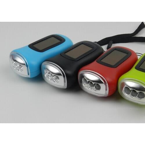 Mini LED Hand Crank Dynamo Solar Power Rechargeable Carabiner Camping Flashlight SAL99