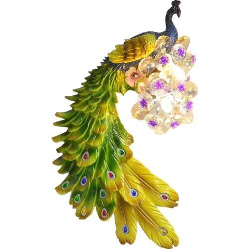 Fashion creative peacock crystal wall lamp Nordic bedroom bedside living room TV background wall lamp 110V 220V led wall light