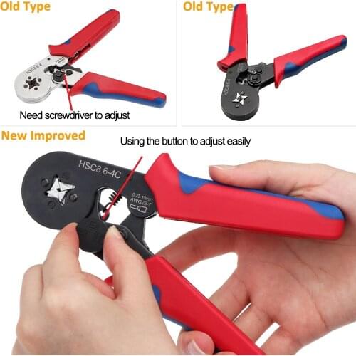 New HSC8 6-4C Terminals Crimping Plier Wire Self-adjusting Knob Type Regulator Device Ferrule Crimping Tools AWG 23-7 0.25-10mm2