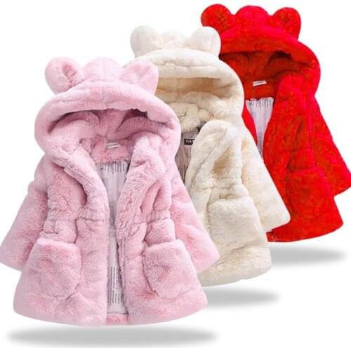 Girls Coats Fashion Winter Girls Costume Solid Children Clothing Warm Thickening Kids Outwear Cute Ear Hooded Coat