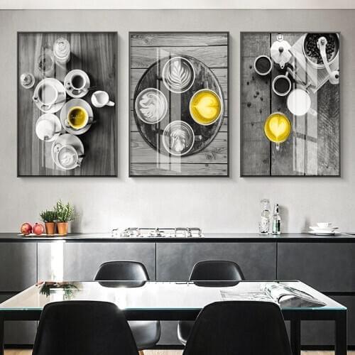 Full square/round 5D DIY diamond painting "coffee street black and white yellow,(Triptych) embroidery pattern cross stitch kit