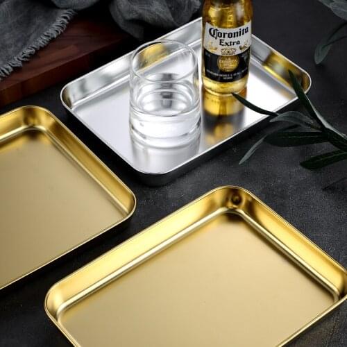 304 Stainless Steel Rectangular Tray Barbecue Plate Flat-bottomed Intestine Noodle Plate Baking Cake Bread Plate