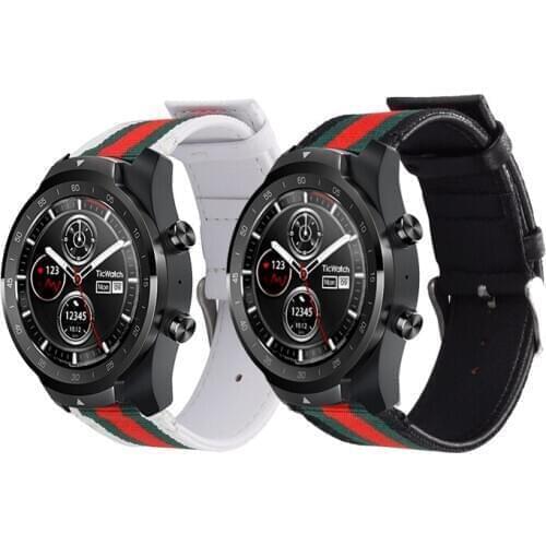 22mm Genuine Leather Strap Nylon Band for Ticwatch Pro 3 E2 S2 GTX Replacement Watchband