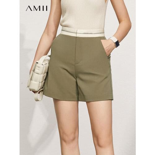 Amii Minimalism Summer Womens Shorts Fashion New Solid High Waist Straight Womens Suit Shorts Causal Womens Pants 12170246