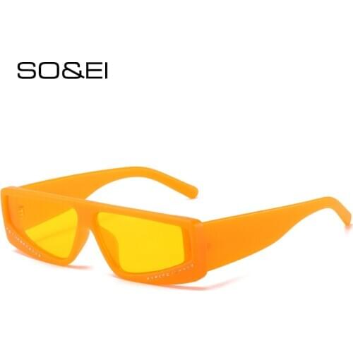 SO&EI Fashion Small Rectangle Luxury Diamond Sunglasses Women Vintage Jelly Color Eyewear Men Square Sun Glasses Shades UV400