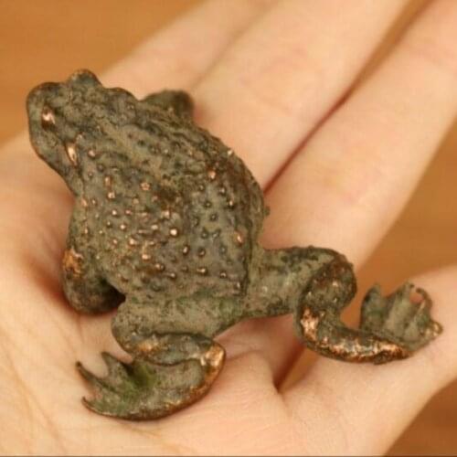 Old bronze hand casting fortune frog statue netsuke jin chan tea pet tray deco