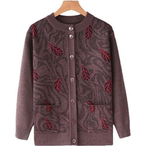Middle-aged Elderly Mother Sweater Cardigan Jacket Long Sleeve Single-breasted Knitted Sweaters Autumn winter Coat Female Tops